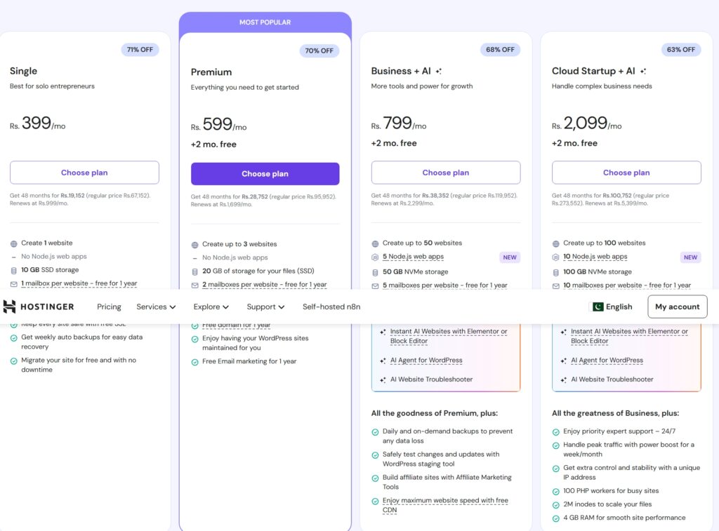 Hostinger Web Hosting Plans